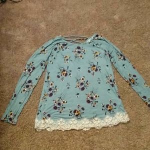 Medium- Aqua Blue, fall flowers with lace trim